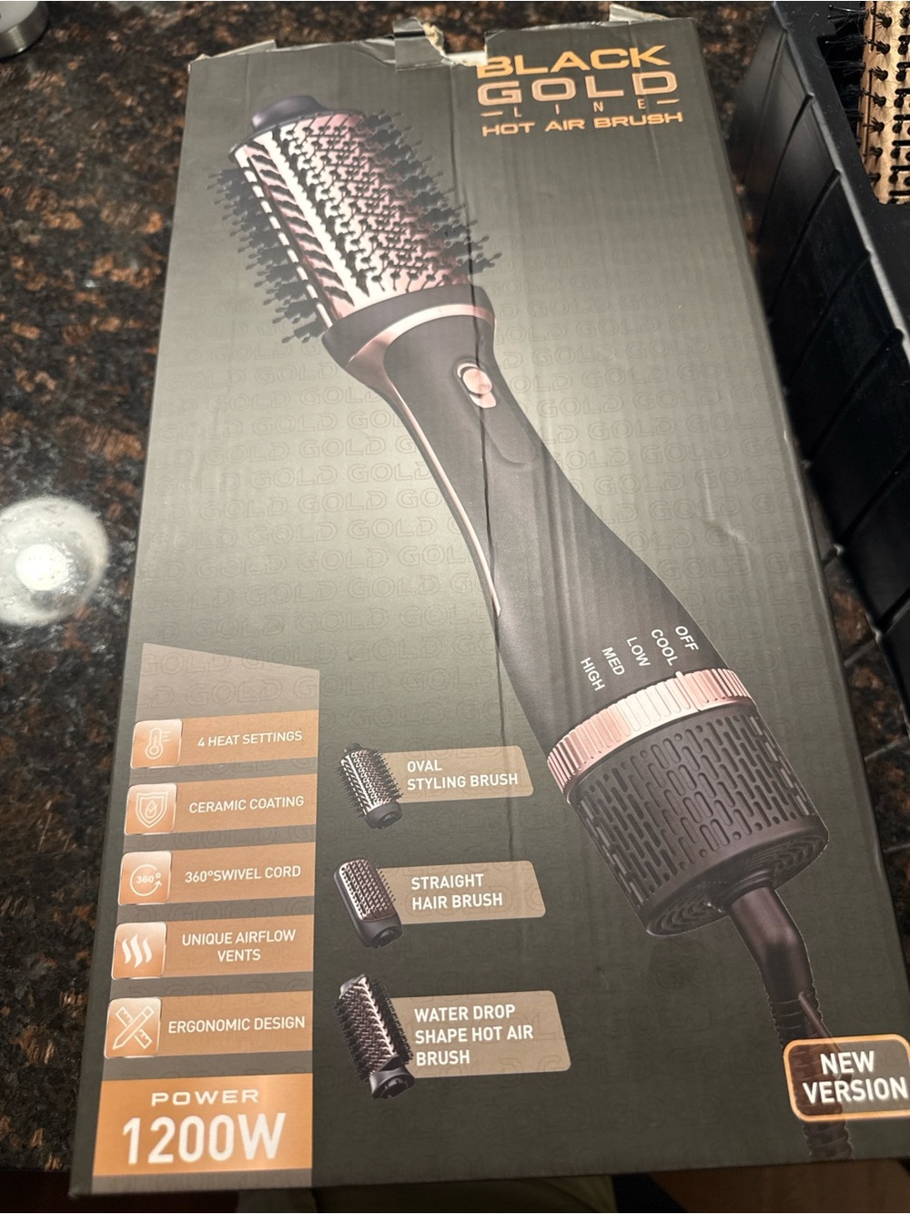 Black Gold Line Hot Air Brush - Black with Rose Gold Accents